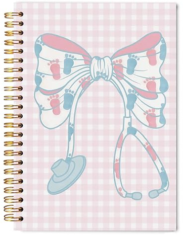 WNAGT Labor and Delivery Nurse Gifts Spiral Notebook 5.5x8.3, NICU Pediatric Neonatal Nurse Obgyn Gifts, Nursing Medical Office Supplies for Work, Coquette Stethoscope Bow Medical Journaling Notebooks