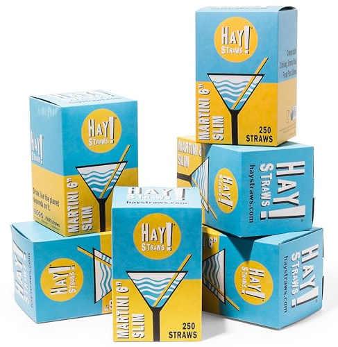 HAY! Straws Jumbo Reed Stem Straws | Martini 6” | 1500ct. | Wide 5-6.5 Diameter | 100% Plant-Based, Certified Compostable | Great for Frozen & Signature Cocktails
