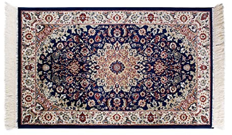 SaRani Tappeto Classico Tradizionale, Motivo Floreale, con Frange, Tessuto Viscosa, Arredo Casa (Blu, 67x105 cm)