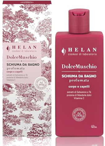 Helan Dolce Muschio - Shampoo e Bagnoschiuma Uomo e Donna 2in1 con Vitamina C Antiossidante, Delicato per Pelle Morbida - Docciaschiuma Gel Corpo e Capelli 94% di Origine Naturale Made in Italy, 200ml