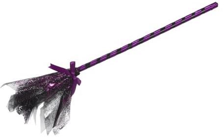 Healeved Escoba de Bruja para Halloween Decorativa con Malla Desmontable y Accesorio Ligero para Cosplay y Fiesta Temática Escoba Miniatura con Efecto Brillante para Ambientación Festiva