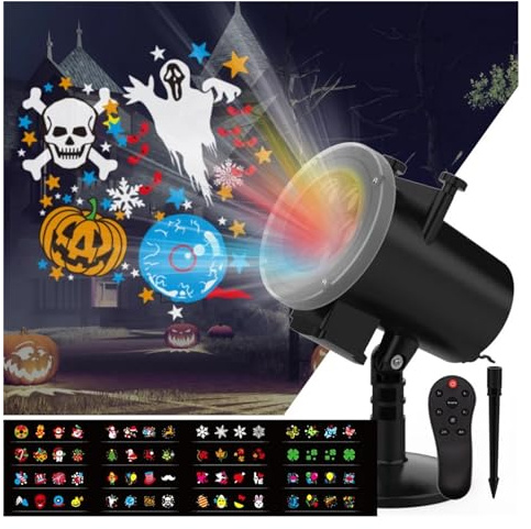 Proiettore di Luce, proiettore olografico di Halloween, proiettore di luci Natalizie di Halloween con 16 Modelli LED Impermeabile per Esterni e Interni, Luce Festiva per Decorazioni per Fest