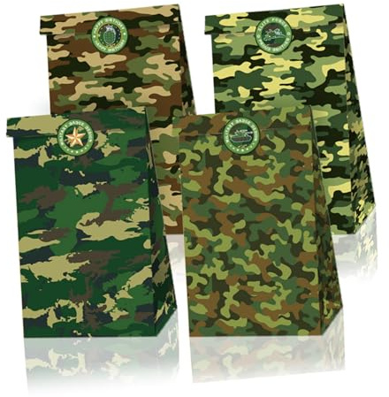 HOLIDYOYO 1 Satz Papiertüten für Süßigkeiten mit Militär Design Lebensmittelechte Snack Aufbewahrung aus Umweltfreundlichem Papier Dekorative Geschenkbeutel für Party und Geburtstag