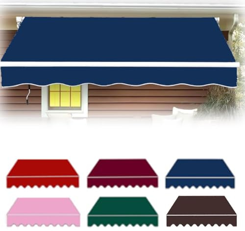 Einziehbarer Sonnenschutz, Markise, 6 x 4 m, wasserdicht, Terrassenüberdachung, manueller Stoffersatz für Hinterhof, Outdoor, Sonnenschutz (blau)