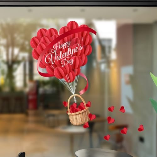 2 adhesivos para ventana del día de San Valentín, calcomanías reutilizables de corazón para vidrio, calcomanías de corazón rojo de doble cara para decoración de aula, hogar, fiesta (C)