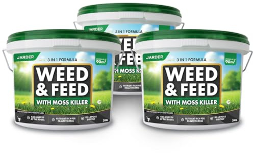Jarder Weed and Feed Lawn Treatment 9kg - 3 x 3kg - Kills Weeds and Moss in Lawns - Boosts Grass Growth and Colour - Nutrient Rich Lawn Feed Granules - Covers 270m2