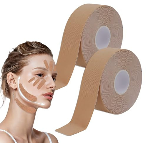 2 Rolls Face Tape Lifting, Lift Tape Para La Cara y el Cuello, Anti-Wrinkle Patch, Almohadillas para elevación la Piel Ojos, Boca y Frente, Hide Wrinkles, 2.5CM*5M