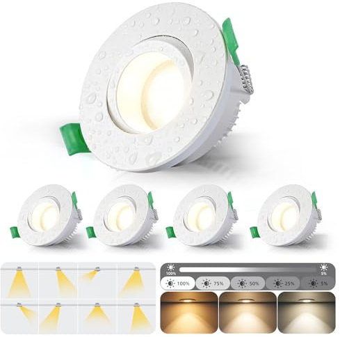 mega lumen 4er LED Einbaustrahler IP65 Schwenkbar Austauschbare Lichtquelle | Blendfreie Spots 230V Dimmbar, 3000K/4000K/6500K Blendfrei CRI90+ Einbauleuchten Ø85x40mm Decken Spots LED Modul 5W 550lm