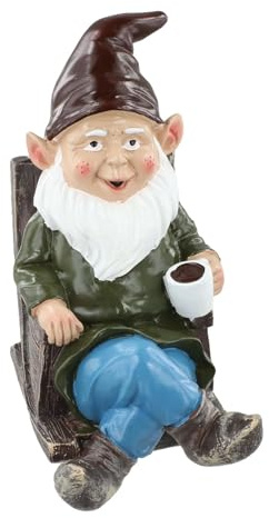 Serenophile Gartenzwerg aus Kunstharz, Schaukelstuhl, skurrile Zwergfigur mit Tee-Design für Außenbereich, Terrasse, Rasen, Dekoration, wetterfeste Statue, 10,5 x 7 x 15 cm