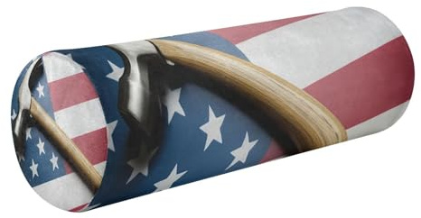 Coikll Axe and Flag Round Memory Foam Pillow Roll Cylinder Bolster Pillow with Removable Washable Cover, Cervical Pillow for Spine and Neck Support