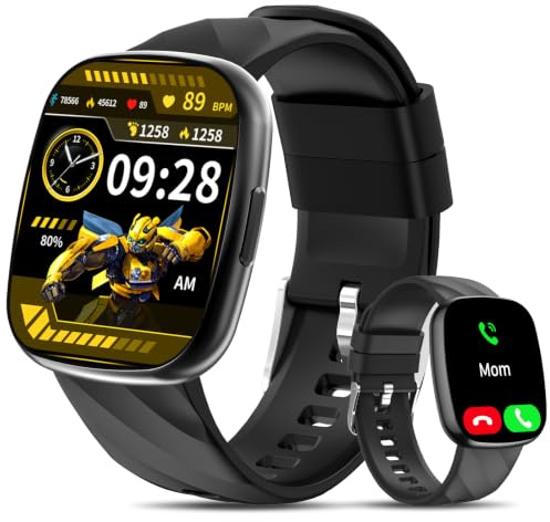 Transformers Montre Intelligente Enfant, Montre Connectée Sport avec Appel Bluetooth, Cardio/Sommeil/Podomètre, 100+ Modes Sportifs IP68 Étanche, Idée Cadeau Anniversaire Garçon Fille 6-12 Ans,Black