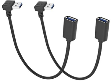 JZK 2-Pack 30CM USB 3.0 Extension Cable, 90 Degree Up Angle USB Type-A Male to Female Extender Adapter, 5Gbps High-Speed Data Transfer Cord for PC, Laptop, TV, Hard Drive & Peripherals (Black)