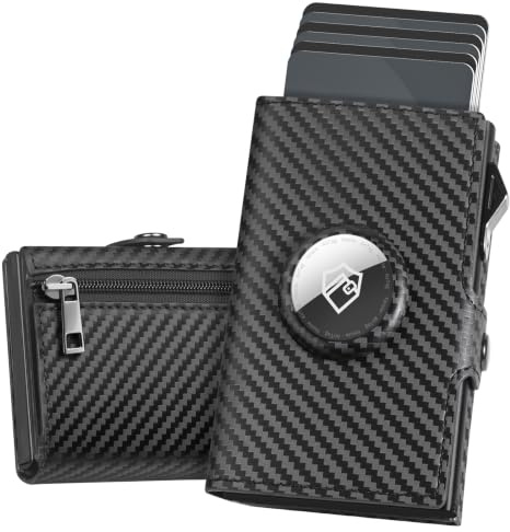 YESIIW Smart Wallet mit Extrem Kompakt, Geldbörse Herren AirTag mit Pop-Up Card Holder für bis zu 10 Karten & 2 Ausweise, Geldbeutel AirTag Wallet for Men mit Münzfach und RFID Schutz (Carbon)