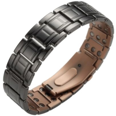 OUTLETISSIMO® Magnetiskt armband i koppar och svart stål för män - justerbart terapeutiskt armband med högeffektiva magneter S101