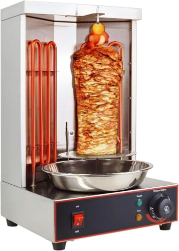 GZGHRZQS Macchina per Grill Shawarma, Girarrosto per Shawarma, 2400 W Infrarossi, 360° Rotazione Automatica, Colonna da 9 Pollici, Vassoio Raccogli-Grasso, Acciaio Inox, per Ristoranti e Feste