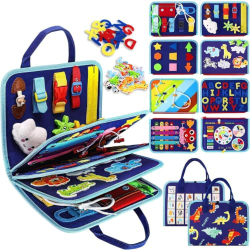 MEIION Minoxia Valise d'Activités Montessori,Jouet éducatif 1-5 Ans | Livre éducatif sensoriel,Jouet d'apprentissage préscolaire pour améliorer la motricité fine