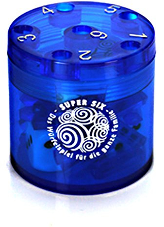 BestSaller 3012 SUPER SIX 'Travel' aus ABS, 5xØ5cm, auch für die Reise, 36 Spielstäbchen & 2 Würfel, blau (1 Stück)