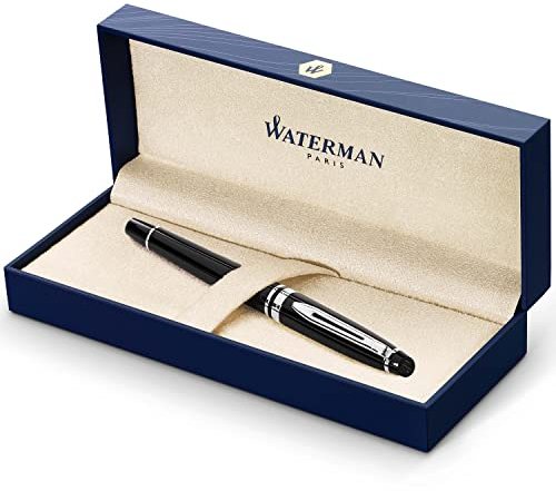 Waterman Expert Füller | Hochglänzend Schwarz mit Chromzierteile | Füllfederhalter mit mittlerer Feder | Geschenkbox