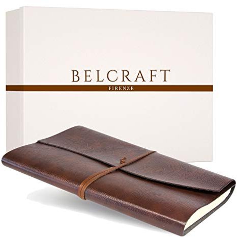 BELCRAFT Tivoli Liscio A4 großes Notizbuch aus recyceltem Leder, Handgearbeitet in klassischem Italienischem Stil, Geschenkschachtel inklusive, Tagebuch A4 (21x30 cm) Braun