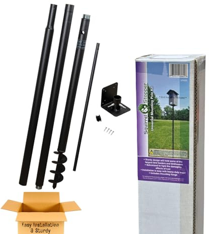 JCS Wildlife Universal Mounting Pole Kit for Bird Houses & Feeders, Heavy-Duty Steel Pole with Threaded Connections, Top or Side Mount, 55 Tall, Holds up to 30 lbs, Rust-Resistant Outdoor Use