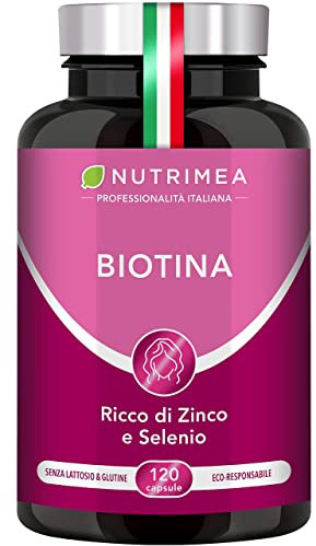 Biotina Capelli | 120 Capsule | Integratori Per Capelli, Unghie e Pelle | Vitamina B8, Zinco, Selenio e Semi di Zucca | Trattamento 4 Mesi | Nutrimea