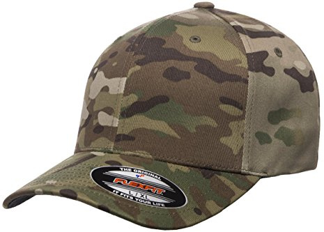 Flexfit Multicam 6-Panel-Baseballkappe, offizielles Lizenzprodukt, Multi-Cam, 2 Muster, Schwarz Camo oder Grün Camo | 98 % Baumwolle, 2 % PU-Spandex, mittleres Profil, Permacurv-Visier, schwarzes Untervisier