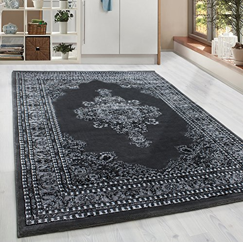 HomebyHome Vintage Orientalischer Teppich 120 x 170 cm - Kurzflor Grau für Wohnzimmer, Esszimmer, Flur und Schlafzimmer - Klassisch Mit Oeko-TEX