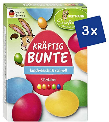 Heitmann Eierfarben Kräftig Bunte - 3er Pack - 3 x 5 flüssige Kaltfarben - Ostern - Ostereier bemalen, Ostereierfarbe - Grün, Blau, Gelb, Orange, Rot