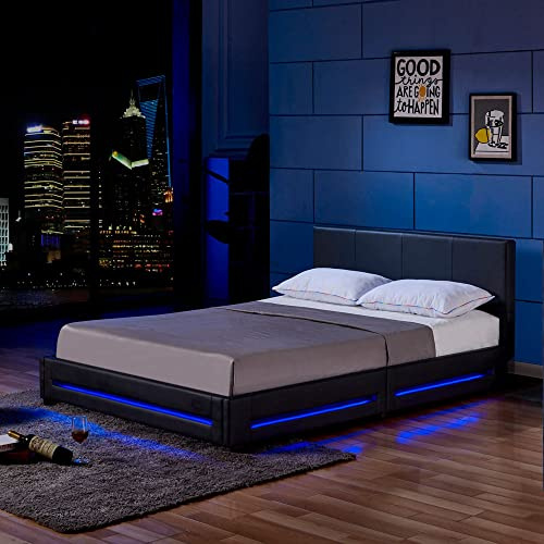 Home Deluxe - LED Bett Asteroid - Schwarz, 160 x 200 cm - inkl. Lattenrost I Polsterbett Design Bett inkl. Beleuchtung