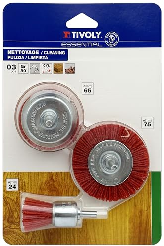 TIVOLY - Lot de 3 Brosses Décapage Léger - Tous Types de Surfaces Bois, Métal & PVC - Fil Nylon G80 - Enlèvement de la Rouille Légère