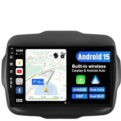 JOYX Android 12 bilradio passar Jeep Renegade (2015–2018) – 4G + 64G – inbyggd DSP/Carplay/Android Auto – kamera MIC gratis – 9 tum 2 Din – rattkontroll 4G WiFi BT DAB snabbbåt 360-kamera
