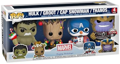 Funko POP! Marvel: Holiday - Hulk, Groot, Captain America Snowman and Thanos - 4PK - Marvel Comics - Collectable Vinyl Figure - Gift Idea - Official Merchandise - Toys for Kids & Adults