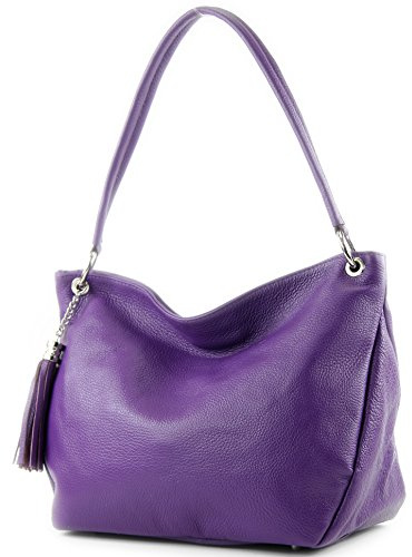 modamoda de - T154 - Borsa a tracolla in pelle, Lilla, M