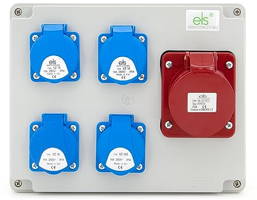 ELS Elektrotechnika Baustromverteiler Wandverteiler 4 x 230V Schuko + 1 x CEE 16A, Steckdosenverteiler verdrahtet, für Innen und Außen