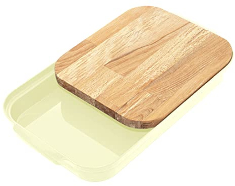 Lashuma Brotschneidebrett Bambus, Küchenbrett mit Schale 40x24 cm, eckige Auffangschale Beige