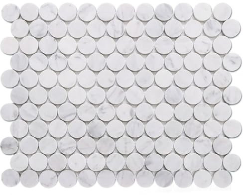 Diflart Carrara Weiße Marmor-Mosaikfliesen, 2,5 cm, rund, poliert, natürlicher Marmor, Fliesenspiegel für Küche, Badezimmer, Wandboden, 5 Stück