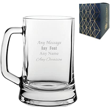 Personalised Engraved Any Message Beer Mug Stein 16.75oz/495ml Tankard, Thoughtful Customised Gift, Laser Engraved in The UK, Dishwasher Safe Clear Glass, Dishwasher Safe