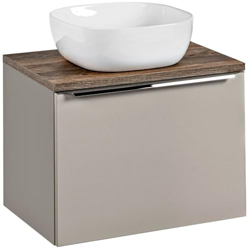 Lomadox Badezimmermöbel Waschtisch-Unterschrank Set 60cm, Taupe mit Vintage Oak Eiche, 40cm Keramik-Waschbecken, 2 Softclose-Schubkästen, B/H/T 60,4/62,5/46 cm