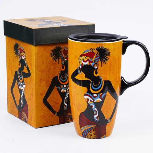DUSVALLY Keramisk mugg kaffekopp med förseglat lock och presentförpackning lattemugg med handtag för hem och kontor 17 oz. Dam