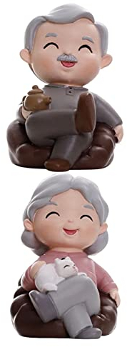 Duiaynke 2 pezzi carino nonna nonno statua coppia anziana arte statua torta cruscotto decorazione per la casa festival regalo di compleanno