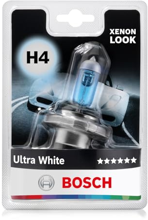 Bosch H4 Ultra White Halogen-Glühlampe für Auto-Scheinwerfer, 12 V 60/55 W, mit modernem weißem LED-Look - Lampensockel Typ P43t - 1 Ersatz-Scheinwerferlampe