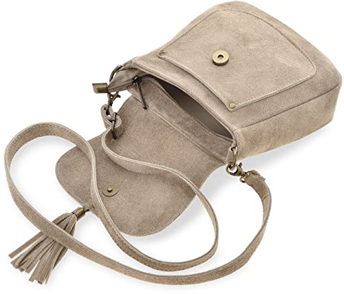 Generisch Wildleder Damentasche Schultertasche Vera Pelle Boho Fransen beige