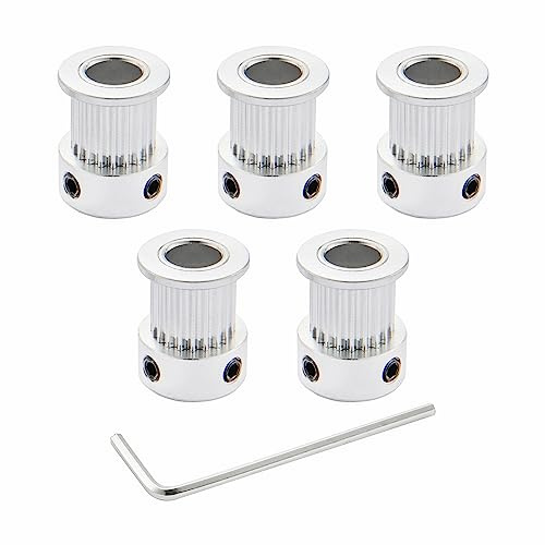 SHCEEC GT2 Timing Pulleys 20 Teeth 8mm Bore 10mm Width for 3D Printer 2mm Pitch Aluminum Timing Belt Pulley Wheel with Allen Wrench (Pack of 5Pcs)