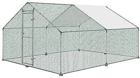 JOIEYOU Pollaio 4 x 3 x 2 m, per galline con tetto in PE ombreggiato, in acciaio zincato con serratura, voliera per gabbia di galline, piccoli animali