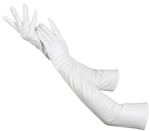 Damen Lackleder Lange Handschuhe Beschichtete Handschuhe Bunt Helle Leder Handschuhe Stahlrohr Bühnenleistung Handschuhe Weiß Einheitsgröße