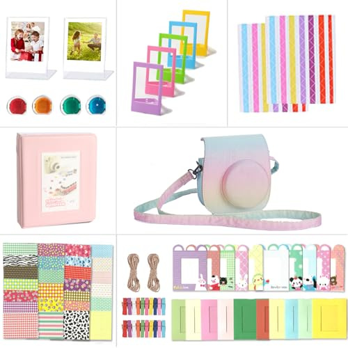 Riosin Accessoires compatibles avec l'appareil Photo pour Fujifilm Instax Mini 12, Comprenant Un Housse Mini 12, Un Album, Filtres, Cadres Muraux, Cadres de Film, Autocollant (Rainbow Brillant)