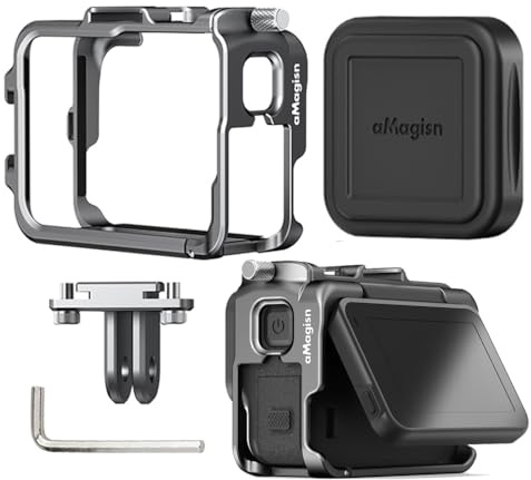 Aluminium Käfigrahmen für Insta360 Ace Pro/Ace Zubehör, Metal Cage Mount für 360 Ace Schutzhülle mit Silicone Objektivschutz Actionkamera Zubehör