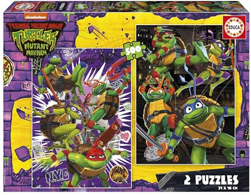 Educa - 2 Puzzles da 500 pezzi ciascuno per adulti e bambini | Ninja Turtles | Misura: 34 x 48 cm. Include colla fix puzzle. Da 11 anni (19916)