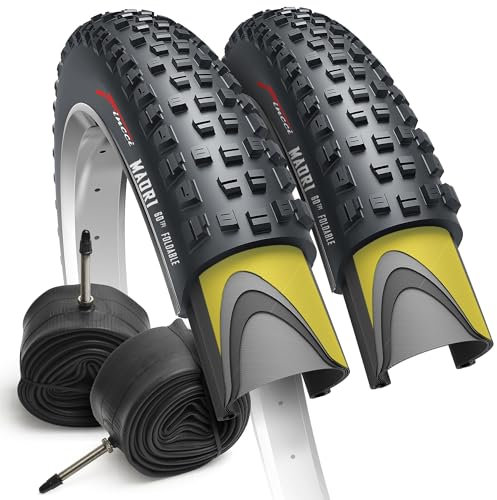 Fincci MTB Reifen 29 Zoll – 2er Set Faltreifen 29 x 2.25 Zoll mit 1 mm Pannenschutz & 2x 29-Zoll Presta-Schläuchen, geeignet für E bike, Mountainbike & Hybrid, Schlamm, Offroad & Cross-Country, 60 TPI