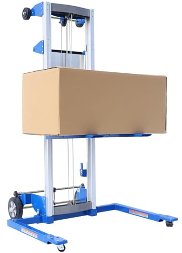 ELOMBR Material Lift Winch Stacker, 1.97-70 Height Range, 500 lbs Capacity, 42.90L x 43.30W, Adjustable Straddle Hand Winch Lift Trucks for Warehouse, Factory